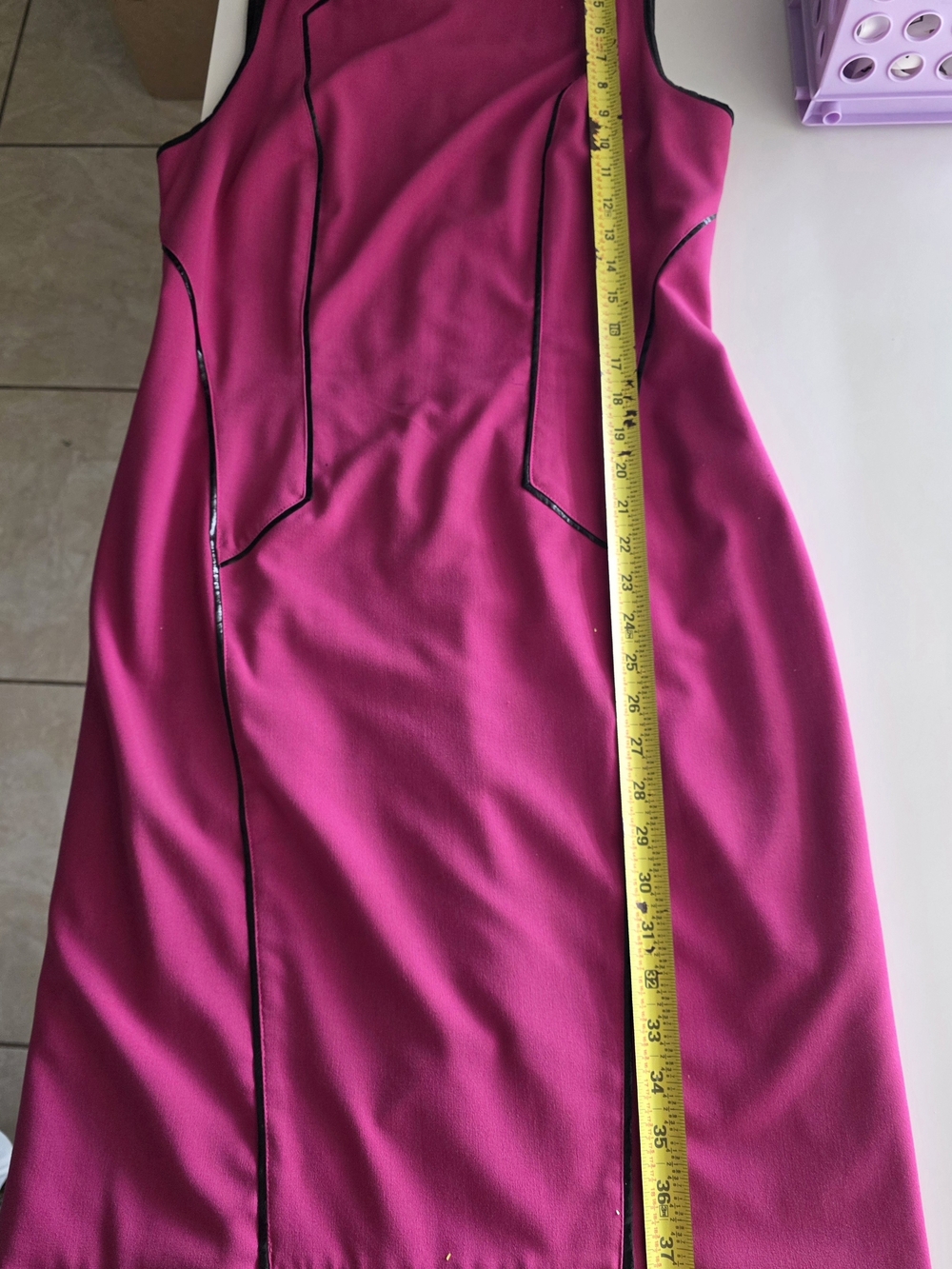 VENUS Magenta Sheath Dress with Black Piping